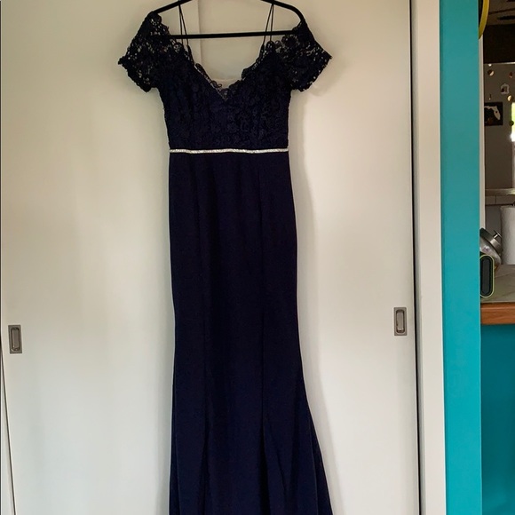 Long navy, off shoulder maxi - Picture 2 of 3